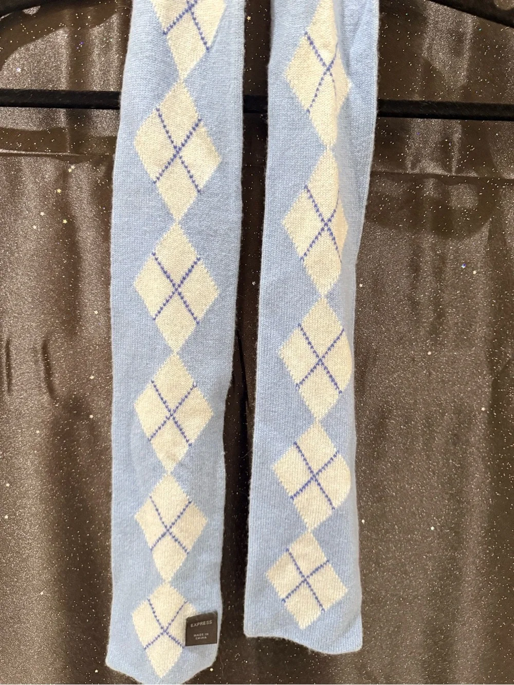 Vintage Y2K Express Argyle Knit Skinny Scarf